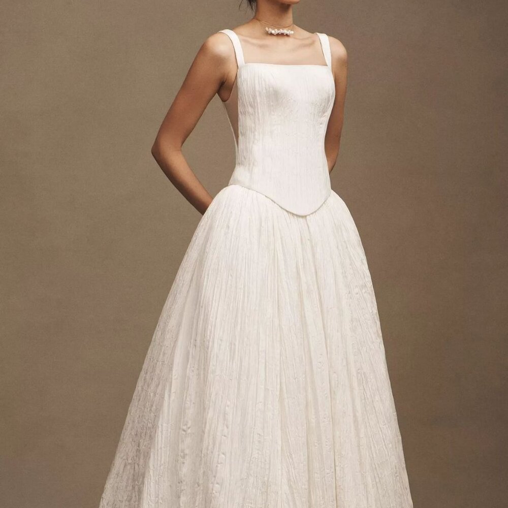 Jenny Yoo Aria Crinkled Habotai Corset Basque-Waist A-Line Wedding Gown Size 16